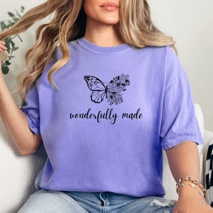 Wonderfully Made Tshirt, Butterfly Tshirt, Bible Verse Tshirt, Bible Quote Tshirt, Faith Tshirt, Women&#39;s Tshirts, Women&#39;s Shirts, Gift Ideas