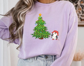 Sudadera de Navidad, Sudadera de árbol de Navidad, Sudadera de pingüino, Sudadera de pingüino de Navidad, Sudadera de mujer, Suéteres de mujer,