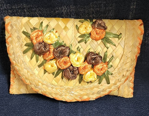 Vintage Woven Straw Clutch Purse; Summer Purse - image 1