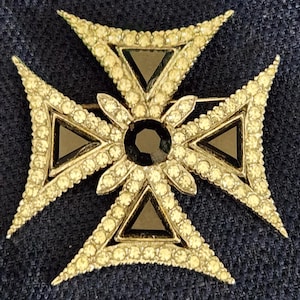broche vintage croix de Malte en strass ; épinglette vintage ; Bijoux fantaisie