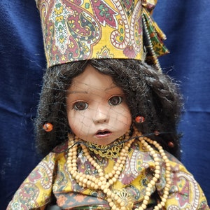 Vintage Patricia Loveless 20&quot; Camisha African American Doll; Porcelain doll in Traditional costume