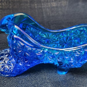 Vintage Fenton Blue Art Glass Shoe; Trinket Holder Dish; Decorative Glass Tray