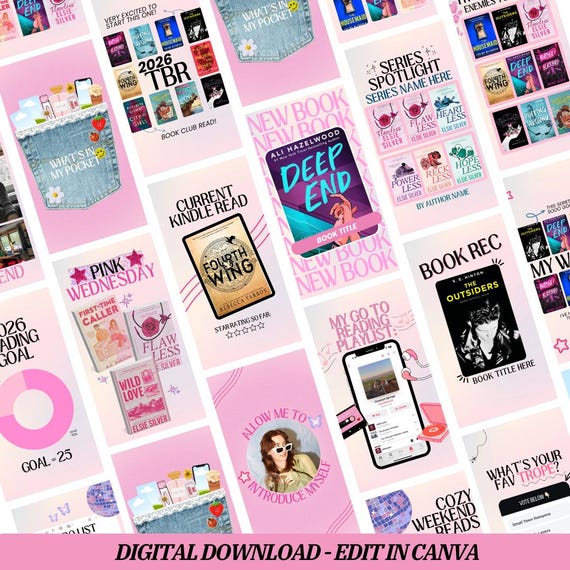 Bookish Instagram Stories Bundle | 50 Social Media Design Canva Templates Content Creators Readers Bookstagram Digital Download