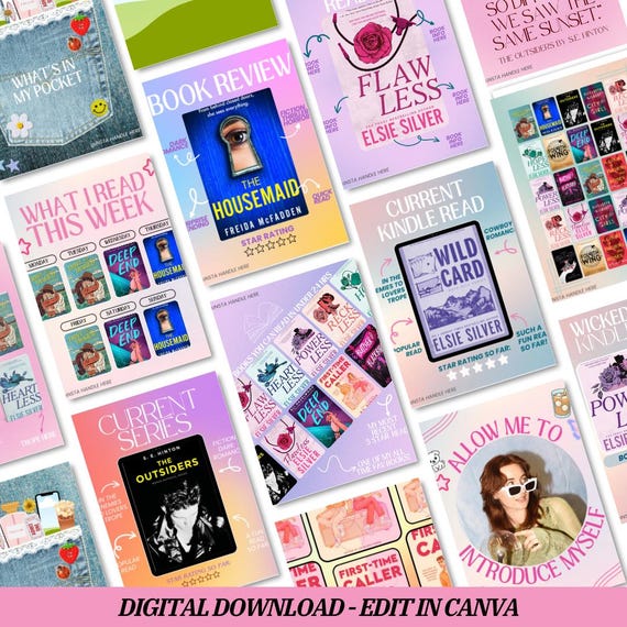 Aesthetic Bookish Instagram Template Bundle | Social Media Booksta Content Creator Designs for Readers | Bookstagram Booktok Book Club