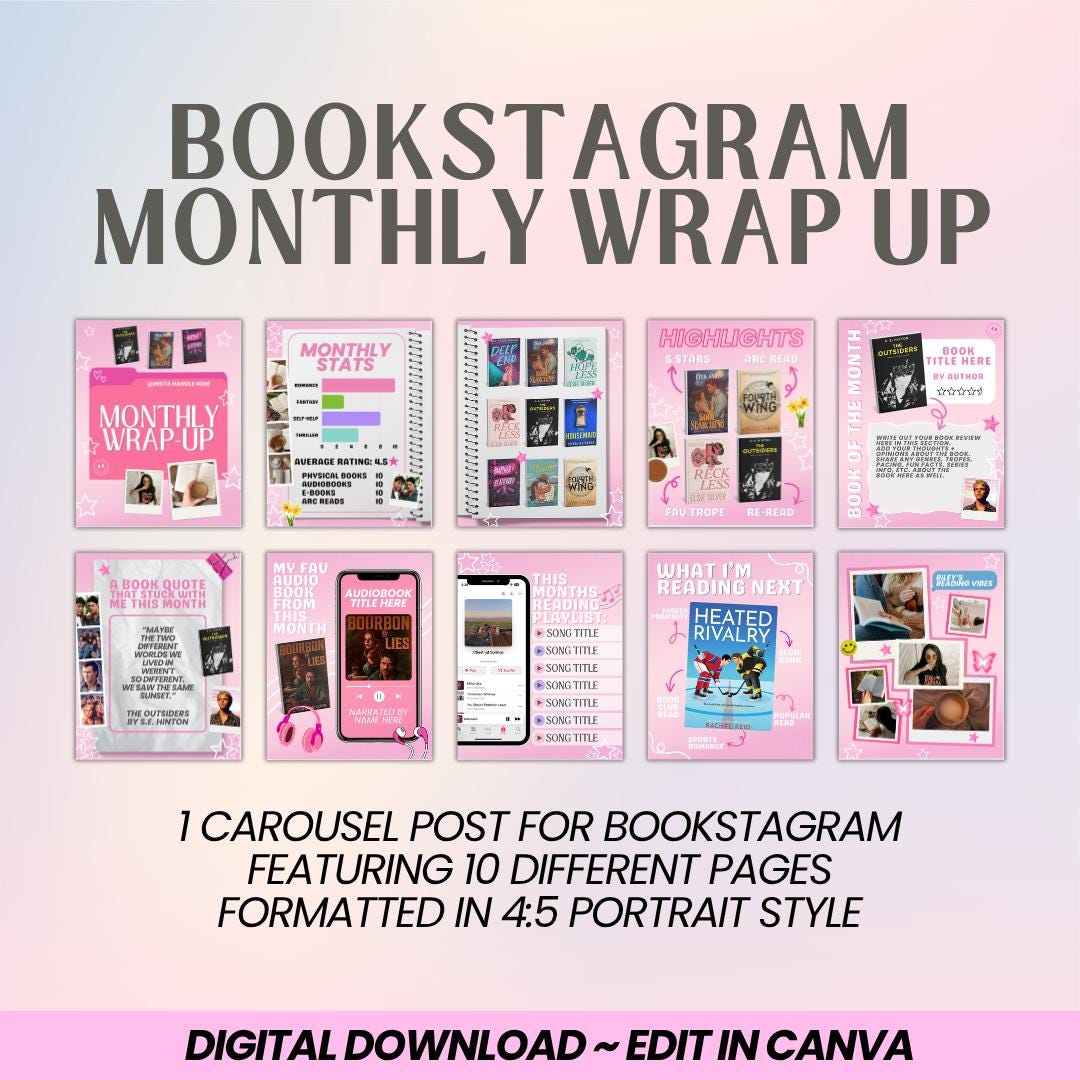 Bookstagram Monthly Wrap up Template | Bookish Social Media Content ...