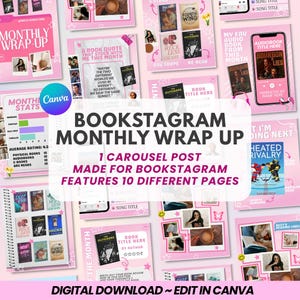 Bookstagram 月間まとめテンプレート | トレンド + 美的センスあふれる読書関連ソーシャルメディアバンドル 読者と著者のための書評 デジタルダウンロード