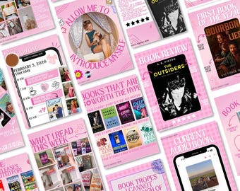 Pink Bookish Instagram Template Bundle | Social Media Designs For Readers And Bookstagram Content Creators Booktok Book Club