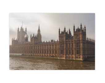 London's Iconic Parliament Building Print - Historic Thames River View - 24x16