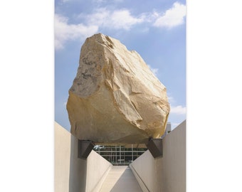 Suspended Boulder Art Print - Levitated Mass in LACMA, 16x24 Vertical Architectural Photography, Limited Edition Modern Artwork
