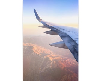 Aerial View Over Mountains Fine Art Print, Airplane Wing Photographic, California Landscape, Travel Photography - 16x24