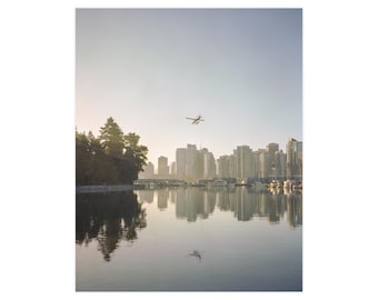 Vancouver Seaplane Over Cityscape - 16x20 Limited Edition Fine Art Print, British Columbia Urban Photography, Vertical Wall Art