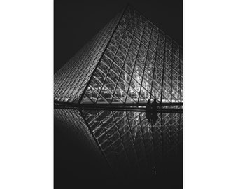 Louvre Pyramid Night View - Paris Fine Art Photo - 16x24 Monochrome Print - Limited Edition Home Decor