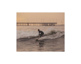 Venice Beach Morning Surf - Surfer Catching Waves - 11x9 Print - California Ocean Art Limited Edition