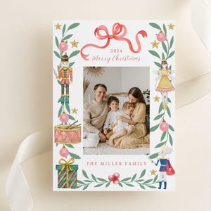 Modelo de cartão de foto de Natal quebra-nozes, cartões de felicitações de Natal, cartões de Natal DIY, 5x7, editável, Canva, download instantâneo