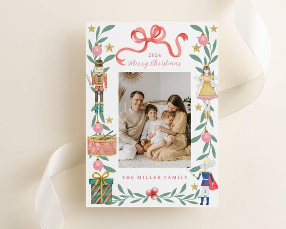 Nutcracker Christmas Photo Card Template: DIY Holiday Card (5x7, Canva, Digital Download)
