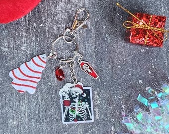 Creepmas Skeleton Keychain, Spooky Goth Car Accessory