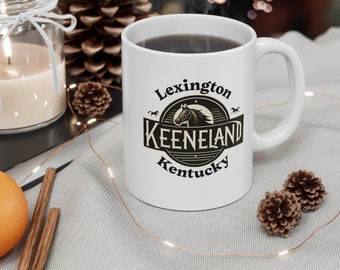Keeneland mok, paardenraces fan, paardenraces cadeau, hoefijzer mok, Kentucky Derby koffiemok, 11oz, 15oz koffiemok, paard minnaar cadeau
