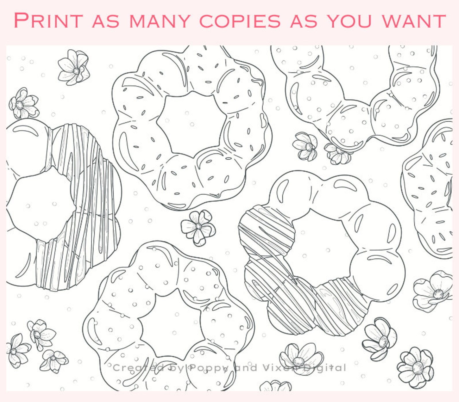 Mochi Donut Coloring Page Adult Coloring Page Kawaii Coloring Book ...