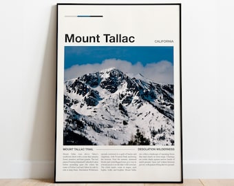 Impresión del sendero del monte Tallac / Póster de senderismo de California, Lago Tahoe