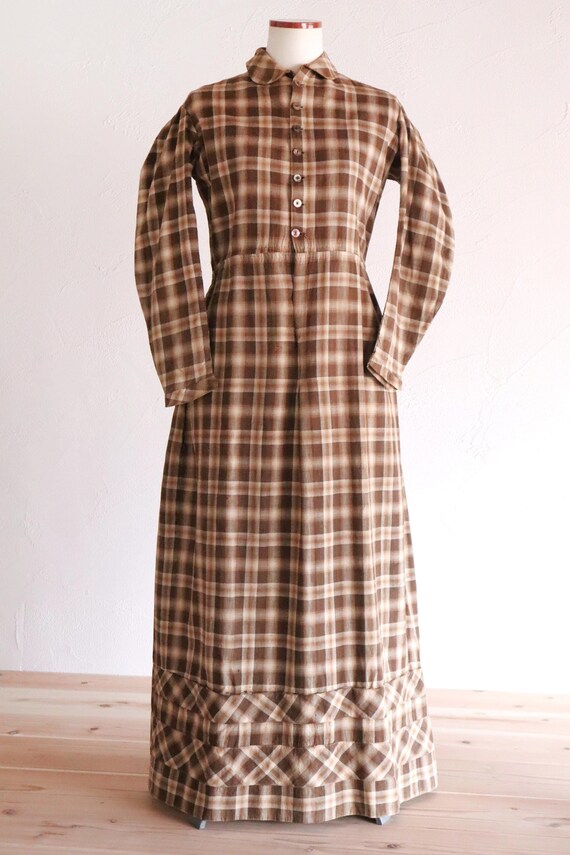 Antique 19th Victorian Brown Plaid Day Dress - Etsy Australia