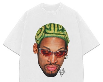 Dennis Rodman Zig Zag Green Hair Rodzilla Hollywood 90's Vintage Design T-Shirt