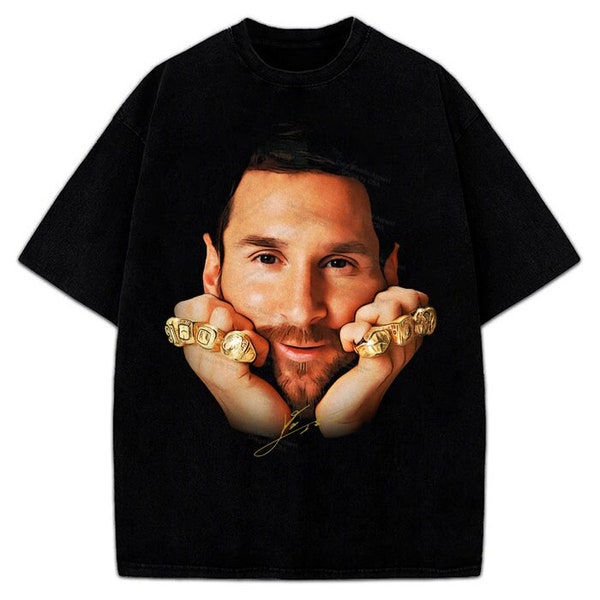 Lionel Messi 8 Ballon d'Or Gold Rings Greatest Of All Time GOAT Soccer Football T-Shirt