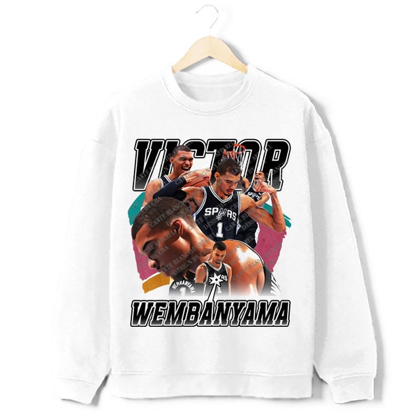 Victor Wembanyama Wemby 90er Jahre Vintage Style Retro Grafikdesign Sweatshirt mit Rundhalsausschnitt