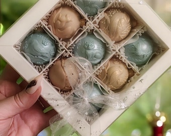 Świąteczne ozdoby czekoladowe - świąteczny zestaw prezentowy z czekoladą - wyjątkowy prezent świąteczny, sekretny Mikołaj - świąteczne smakołyki - świąteczne bańki mydlane