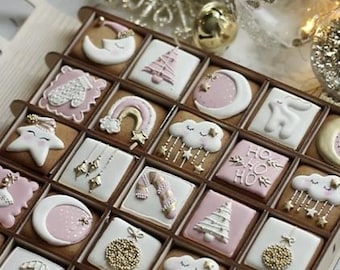 Niepowtarzalny, jadalny, wielokrotnego użytku, adwentowy kalendarz, pierniki, ciasteczka świąteczne, lukier czekoladowy, prezent, wesołych świąt