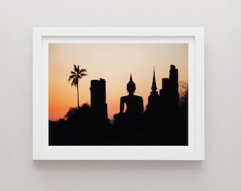 Sukhothai Wat Mahathat Print, Thailand Landscape Photography, Minimalist Wall Art, Travel Poster