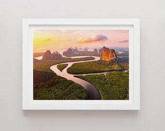 Phang Nga Bay Aerial Print, Thailand Landscape Photography, Minimalist Wall Art, Travel Poster