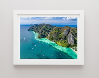 Krabi Koh Phi Phi beach Print, Thailand Landscape Photography, Minimalist Wall Art, Travel Poster