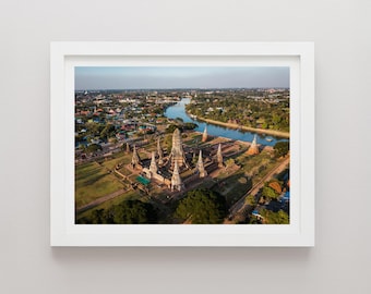 Ayutthaya Aerial Print, Thailand Landscape Photography, Minimalist Wall Art, Travel Poster