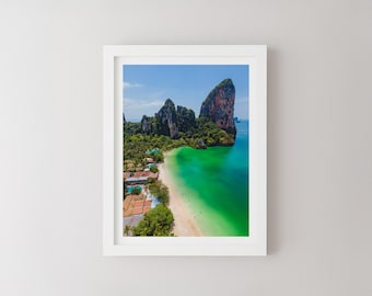 Krabi Railay beach Print, Thailand Landscape Photography, Minimalist Wall Art, Travel Poster