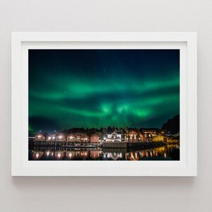 Lofoten Northen Lights Print, Norway Landscape Photography, Minimalist Wall Art, Travel Poster