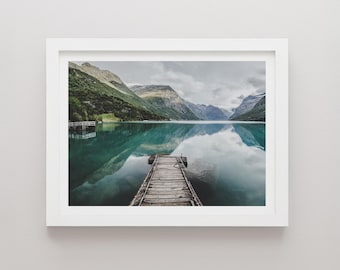 Lofoten Lovatnet lake Print, Norway Landscape Photography, Minimalist Wall Art, Travel Poster