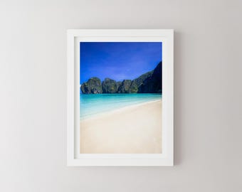 Krabi Maya Bay beach Print, Thailand Landscape Photography, Minimalist Wall Art, Travel Poster