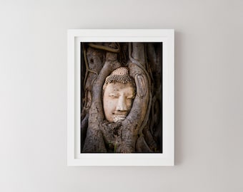 Ayutthaya Wat Mahathat Print, Thailand Landscape Photography, Minimalist Wall Art, Travel Poster