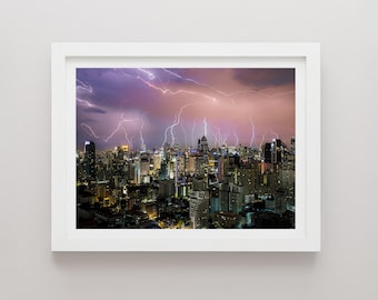 Bangkok City Lightnings Print, Thailand Landscape Photography, Minimalist Wall Art, Travel Poster