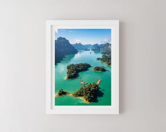 Khao Sok Aerial Print, Thailand Landscape Photography, Minimalist Wall Art, Travel Poster