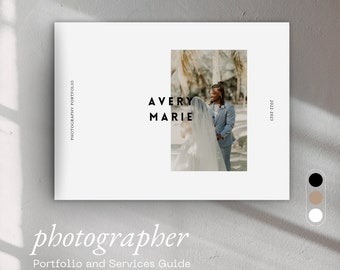 Avery | Photography Portfolio and Services Guide Template Minimal Aesthetic Photographer Portfolio Canva Photography EBook Template