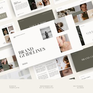 Pode incluir: Um documento de diretrizes de marca branco e verde com o título "Brand Guidelines" e o texto "Presented by: Tiana Miller". O documento inclui seções para "Voice & Tone", "Image Direction", "Brand Colors" e "Brand Voice".