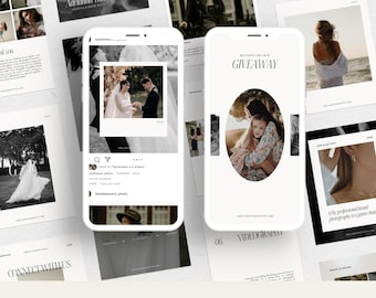 Paquete de plantillas de Instagram para fotógrafos, historias y publicaciones de Instagram para fotógrafos minimalistas, plantillas de Canva, redes sociales, fotografía, marketing empresarial
