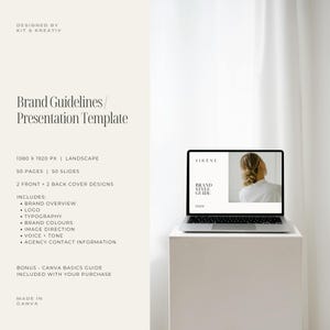 Peut inclure: Une maquette d'ordinateur portable sur fond blanc. L'&eacute;cran affiche un guide de style de marque avec le texte "SIRENE" et "BRAND STYLE GUIDE".