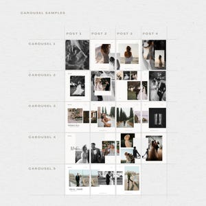 May include: A collage of five different wedding photo carousels, each with a unique theme and style. The carousels feature images of brides and grooms in various settings, including outdoor landscapes, indoor venues, and close-up portraits.