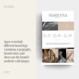 May include: A brand identity guide for a jewellery company called "Marilena Jewellery Co.". The guide includes a logo, typography, colour palette, and images.