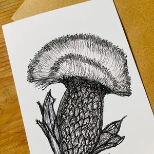 Handgezeichnete Distel-Kunstkarte A6 | Schwarz-Weiß Illustration | Naturmotive | Fine Art Karte