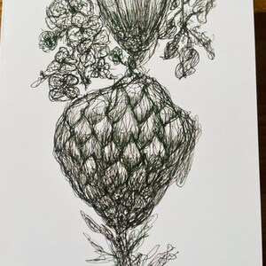 Handgezeichnete Kunstkarte A6 – florale Strukturzeichnung mit Blüten & Fruchtstand | mit Kraftpapierumschlag