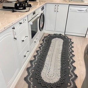Crochet Gray Oval Rug,Kitchen Oval Carpet,Bathroom Carpet ,Machine washable Carpet,Boho Style Rug,Gray Handmade oval Rug,bohemian style Rug