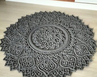 Gray Handmade Crochet Rug,Cotton Round Carpet,Bedroom Carpet,Girl Room Carper,Machine washable Carpet,Boho Style Rug,Gray Handmade Carpet